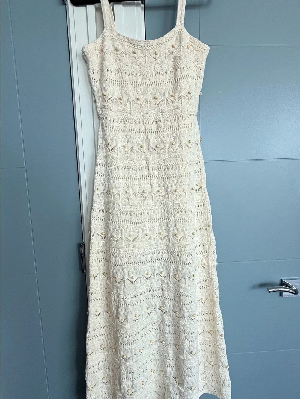 NWT La Ligne Janice Beaded Crochet Sleeveless Cream Midi Dress 100% Cotton - S - Picture 3 of 11